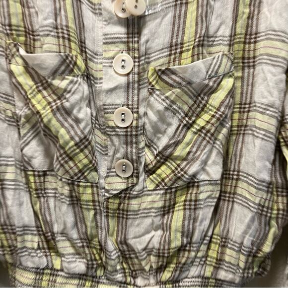 Free People It’s The Good Life Plaid Top Button Front Crop Blouse Size Medium - Picture 6 of 9
